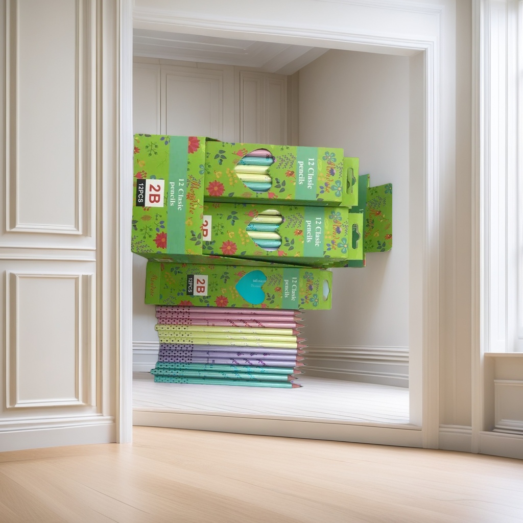 Derecho lápiz de color 12 colores con caja de lápiz simple juego de papelería estudiantil Specification image