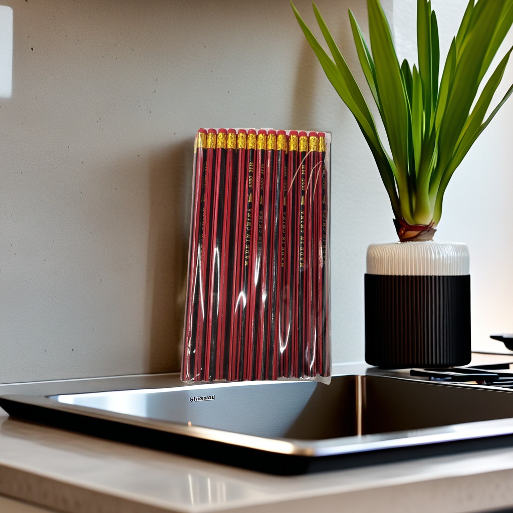 Rojo negro rayas lápiz madera hexágono dibujo lápiz de escritura