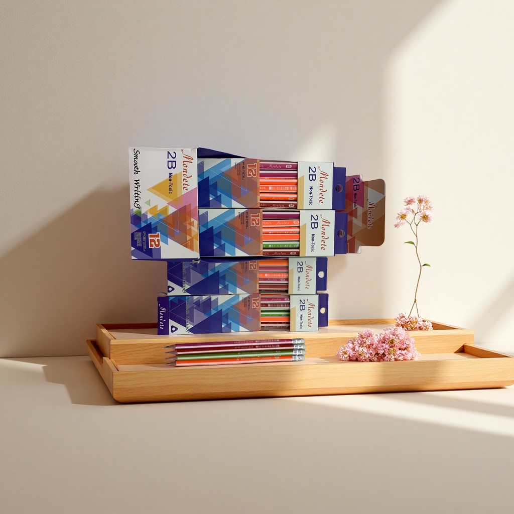 Monote colored pencil case with 2B pencils, a portable soft rubber material specially designed for student exams details Picture