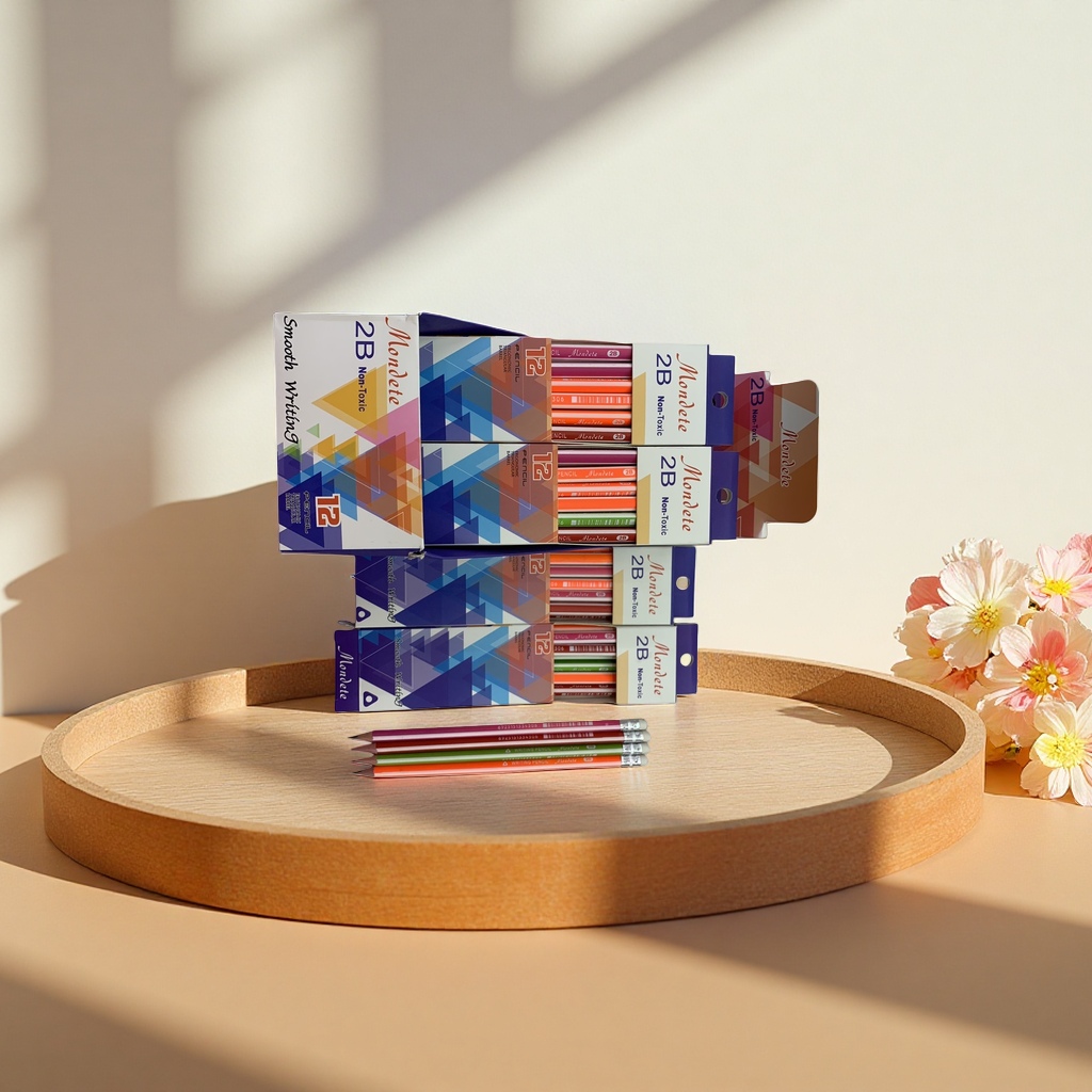 Monote colored pencil case with 2B pencils, a portable soft rubber material specially designed for student exams Specification image