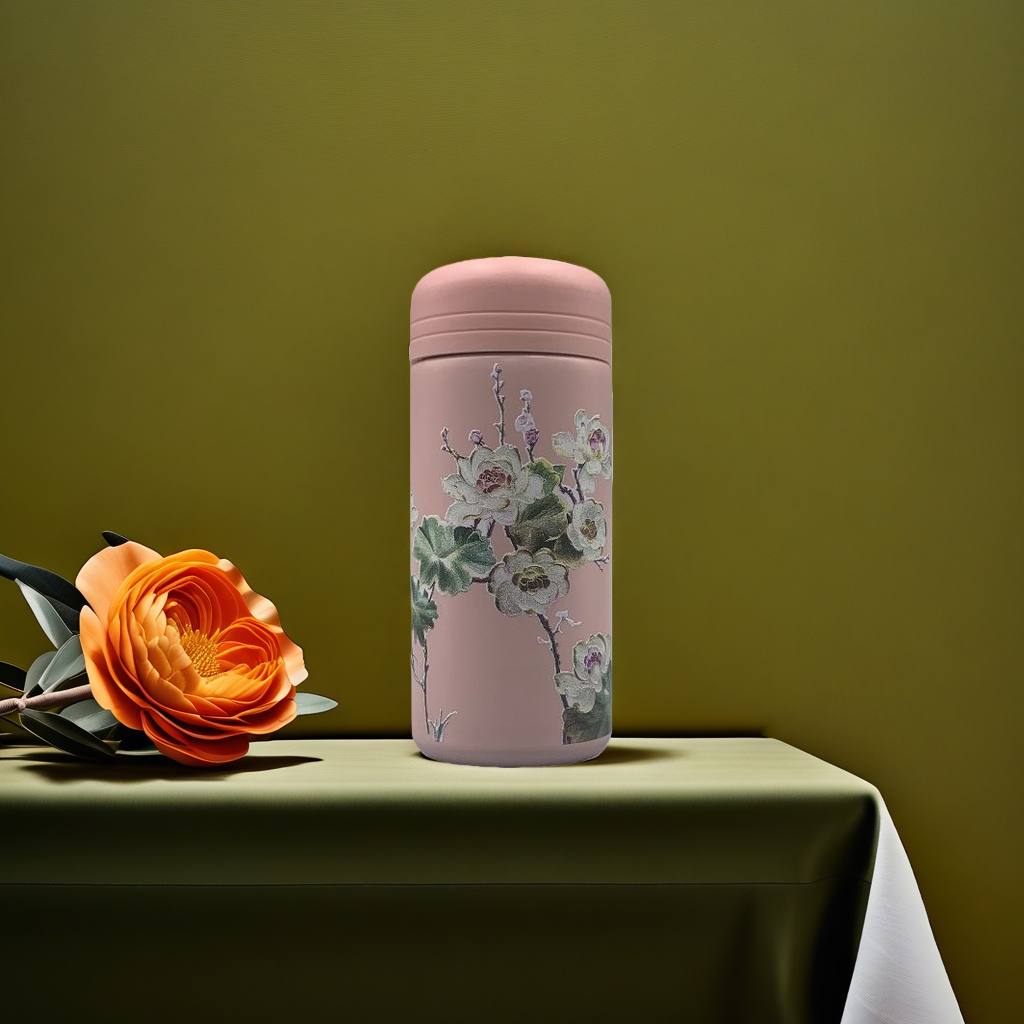 Pink floral pattern insulated cup, 350ml portable for women, sakura style portable water cup Specification image