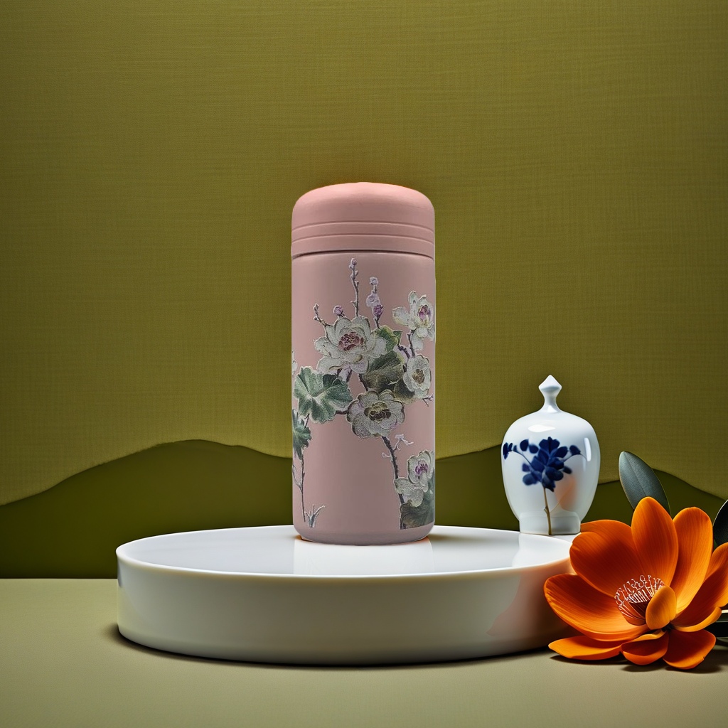 Pink floral pattern insulated cup, 350ml portable for women, sakura style portable water cup Application Scenario