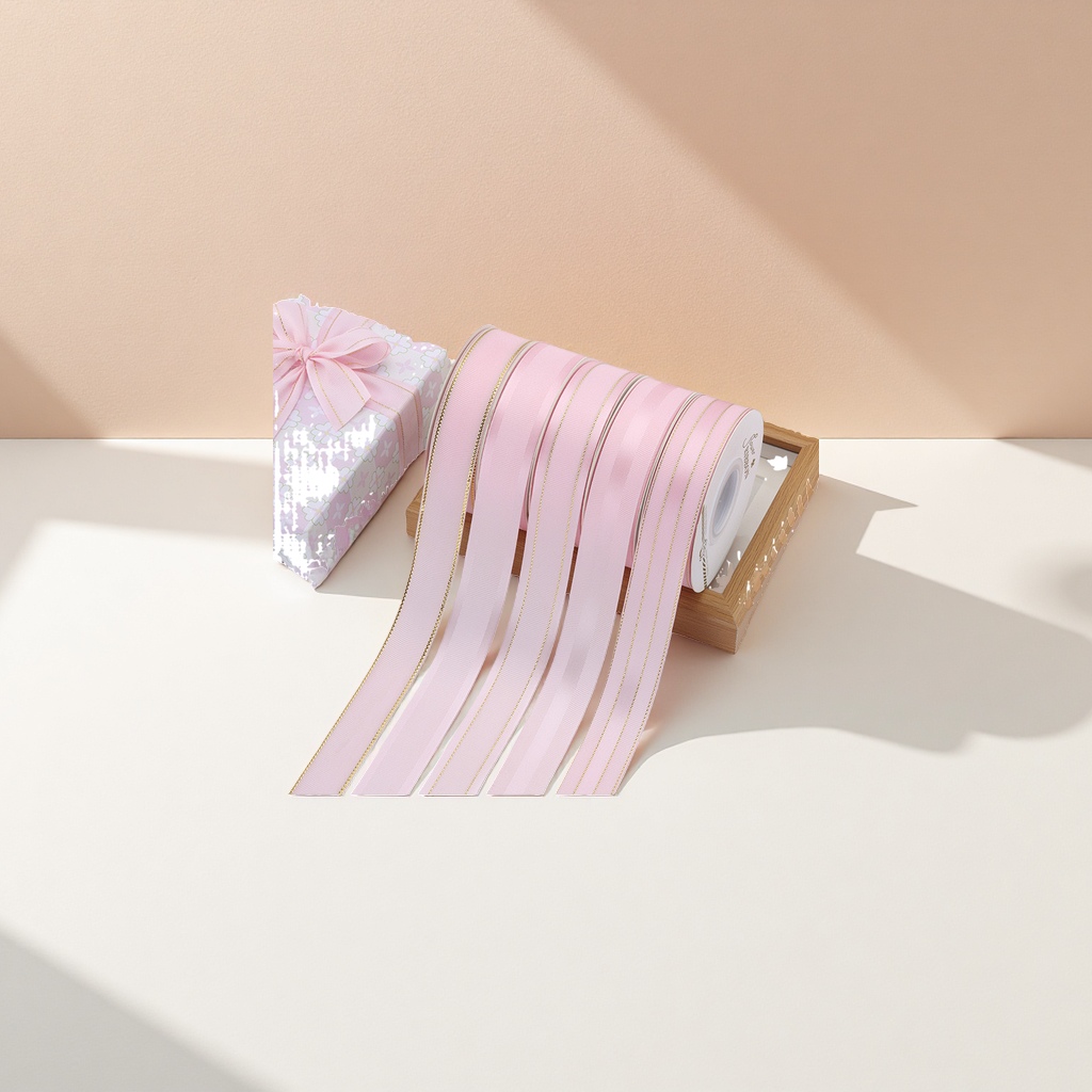 Handmade DIY gift box packaging with pink ribbon roll bow decoration Specification image