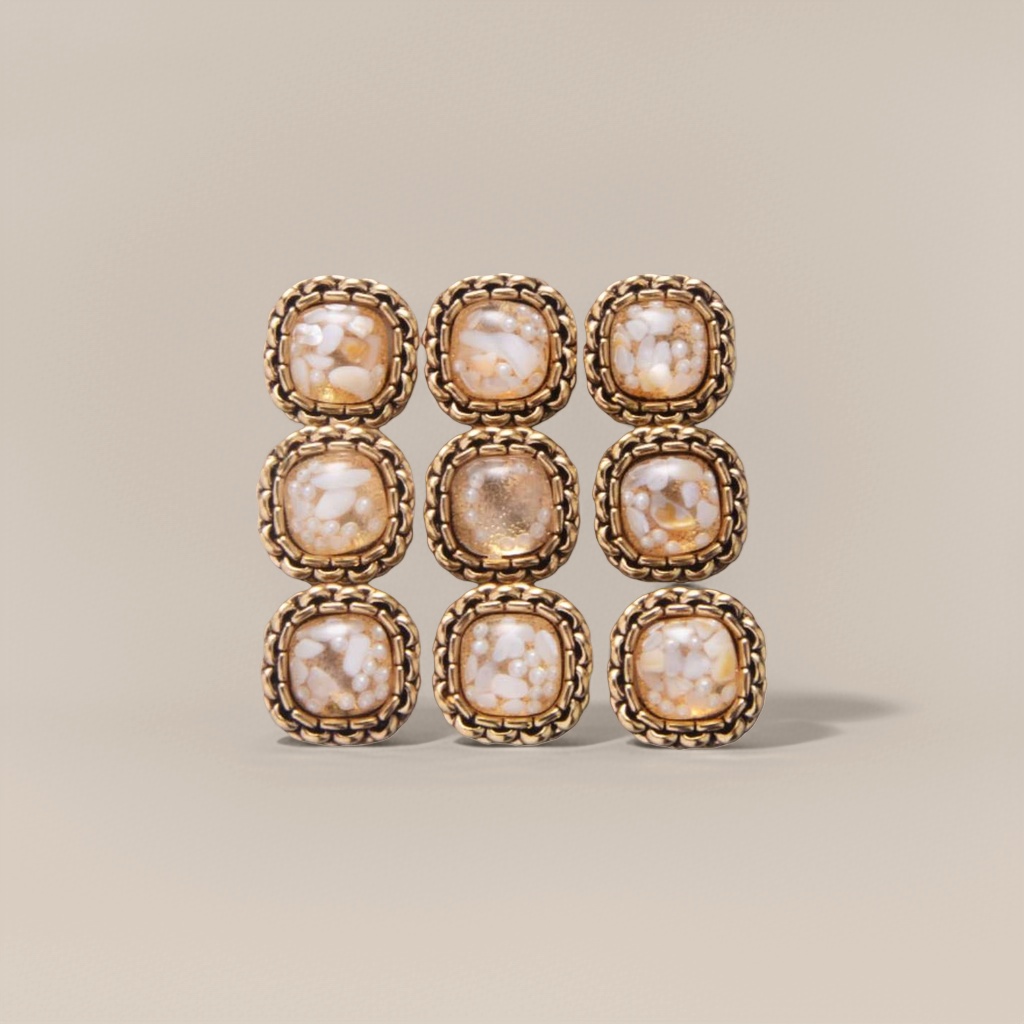Square-shaped buttons decorated with mother-of-pearl gold borders Application Scenario