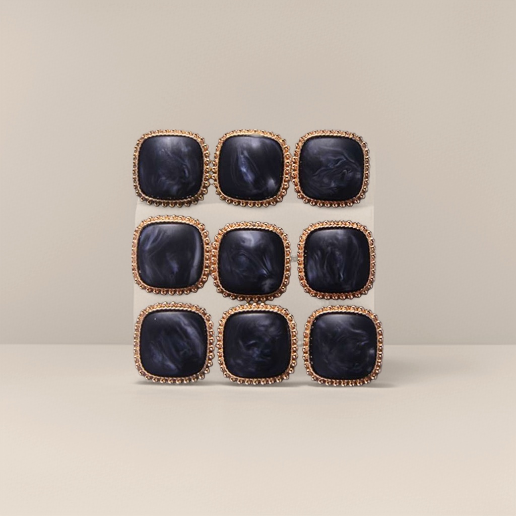 Black square gemstone with golden buttons Specification image
