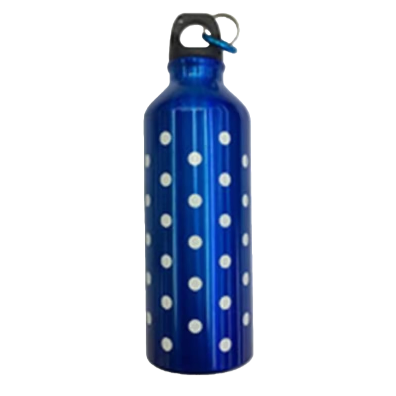 Blue portable sports water bottle with white dots, thickened leak-proof design Item Picture