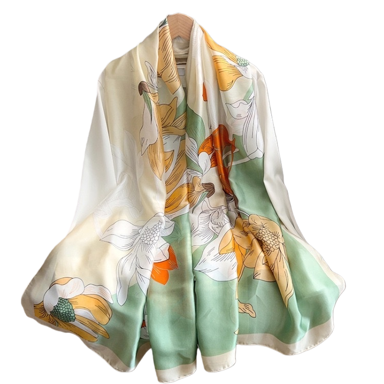 Floral pattern silk small square scarf 90cmx90cm, suitable for both spring and summer scarves and shawls Item Picture