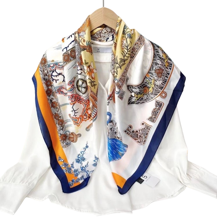 This thin printed silk scarf for women in spring and summer is light, breathable and a versatile accessory Item Picture