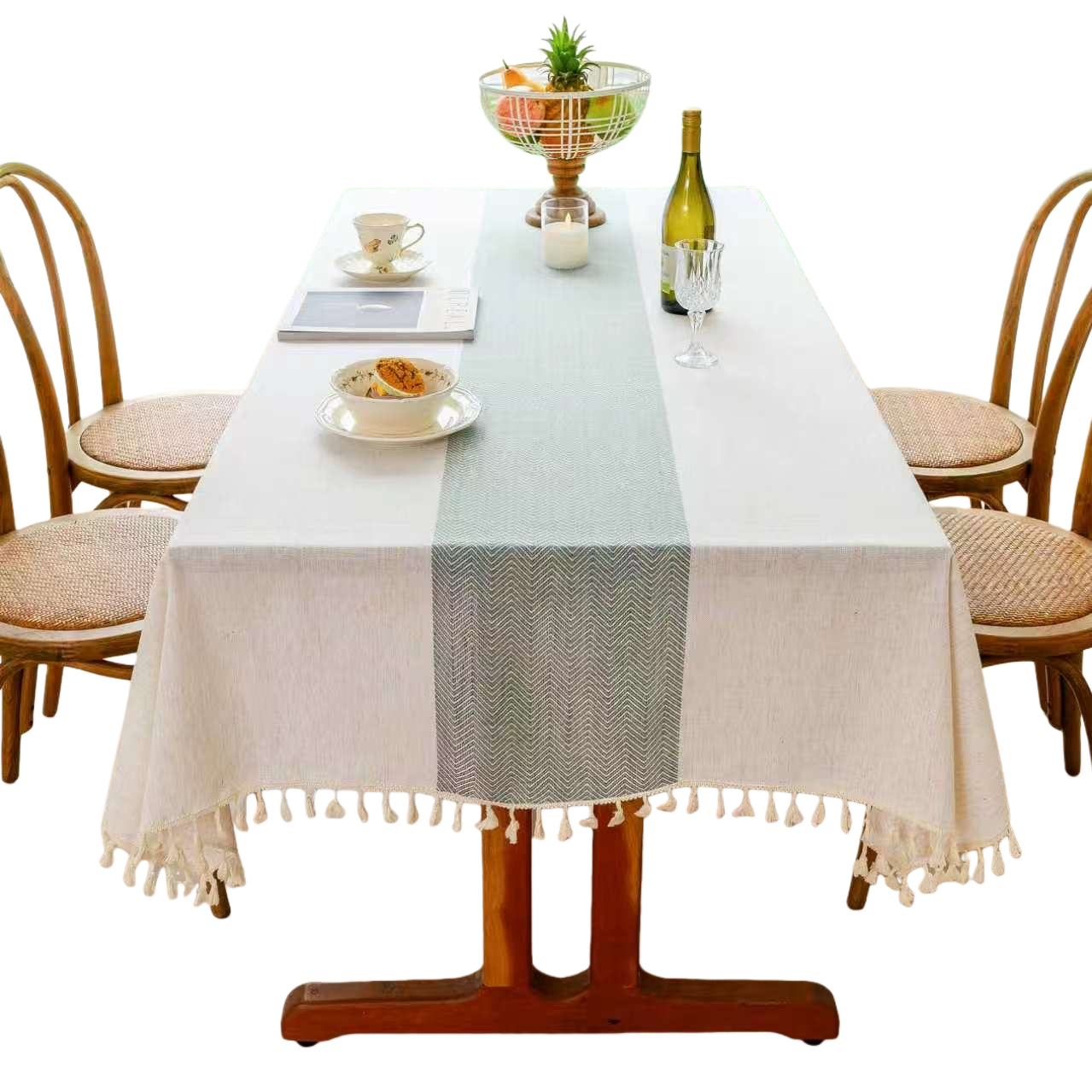 The pure cotton embroidered tablecloth is simple and suitable for round and square dining tables Item Picture