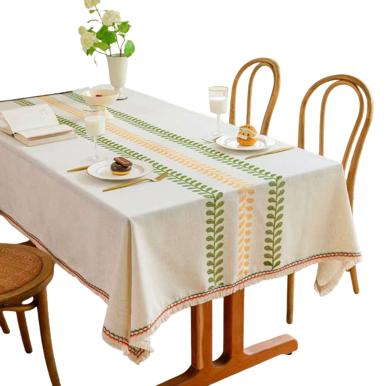 Thickened polyester and linen embroidered tablecloth, high-end heavy industry embroidered fabric, imitation linen tablecloth, coffee table fabric, square tablecloth cover fabric Item Picture