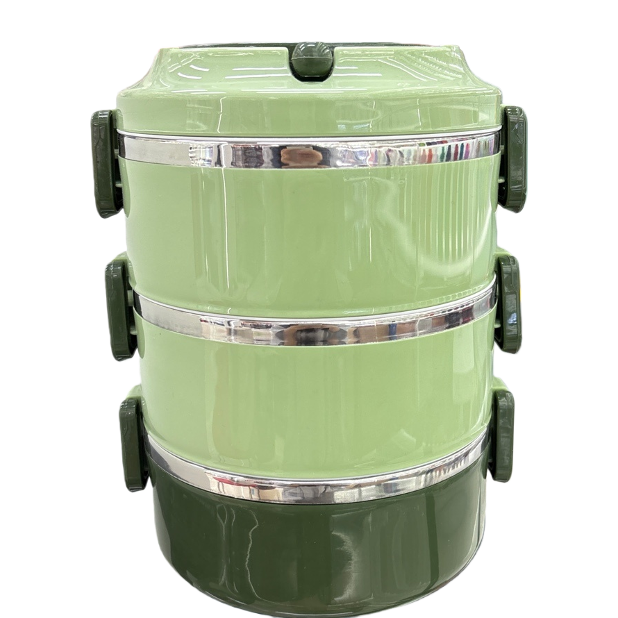 Green three-layer lunch box, food-grade PP material portable compartments lunch box Item Picture