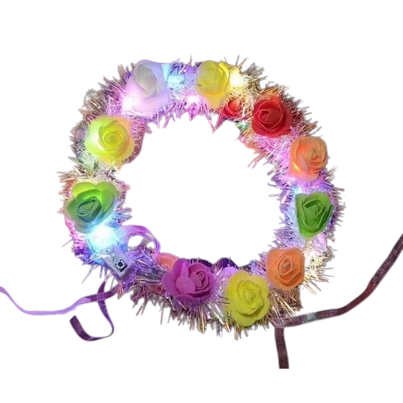Luminous garland, gold thread, 10 lanterns, flower arrangement, day party decoration, headwear, rechargeable LED lights Item Picture