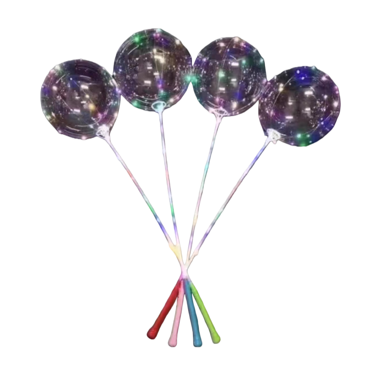 Luminous transparent balloons with LED lights and colorful handles for festive party decorations Item Picture