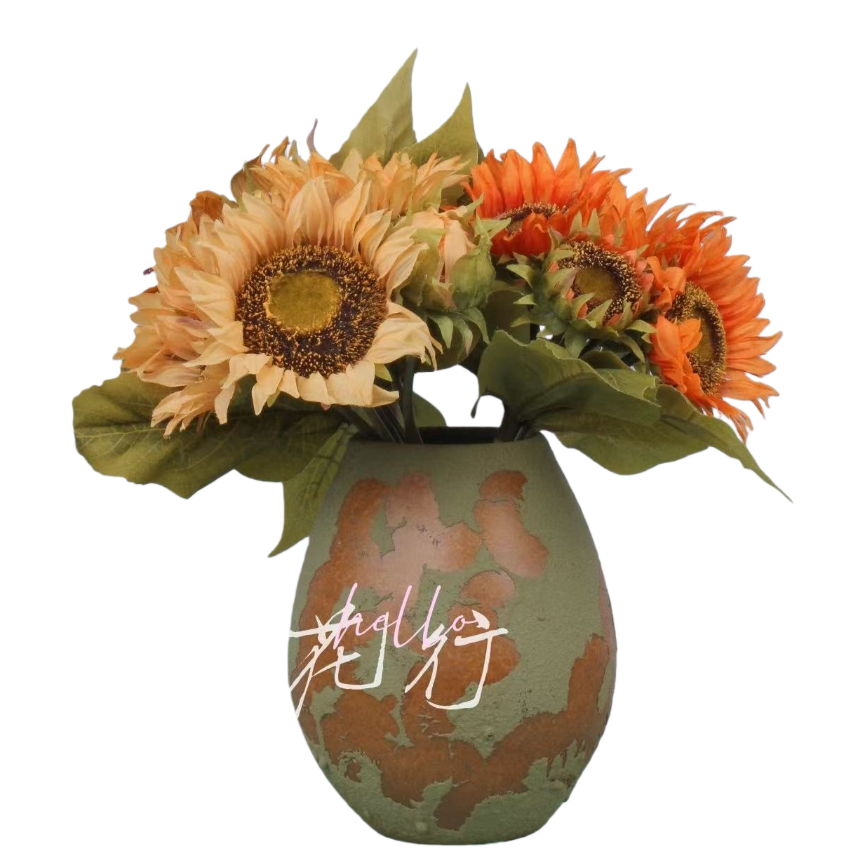 向日葵装饰客厅插花仿真花陶瓷简约北欧风白底实物图
