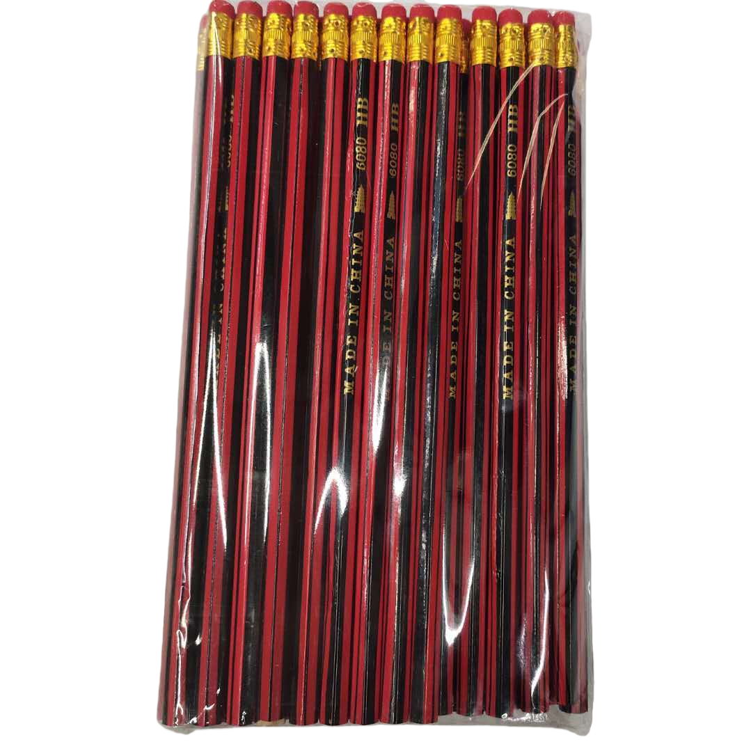 Rojo negro rayas lápiz madera hexágono dibujo lápiz de escritura Item Picture