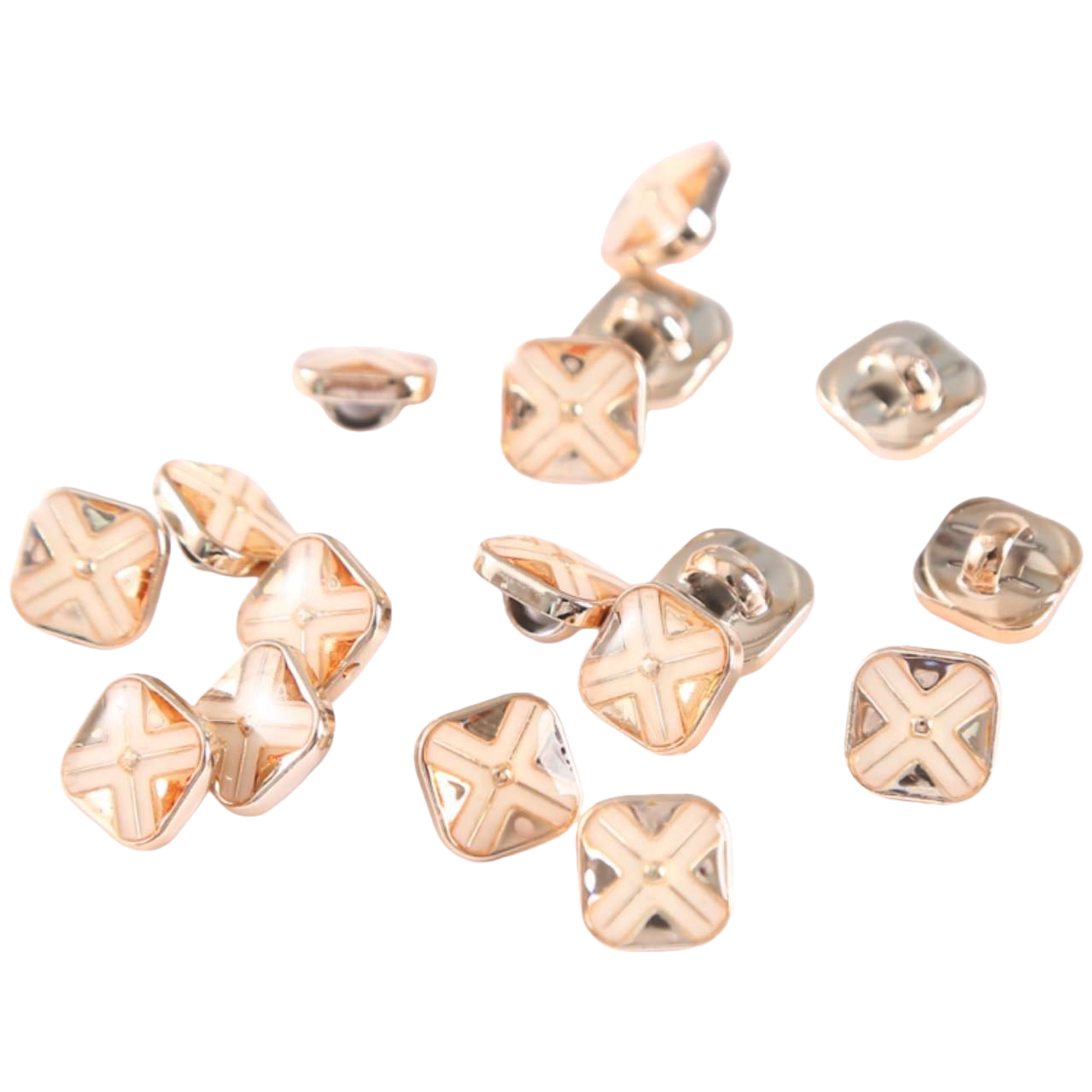 Golden square button clothing accessories are available with free shipping and can be customized in multiple specifications Item Picture