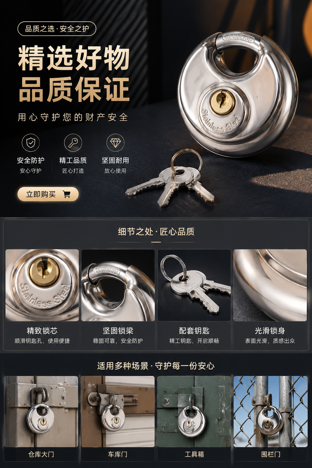 Metal padlock with key anti-theft lock, household padlock, safety lock pic 1