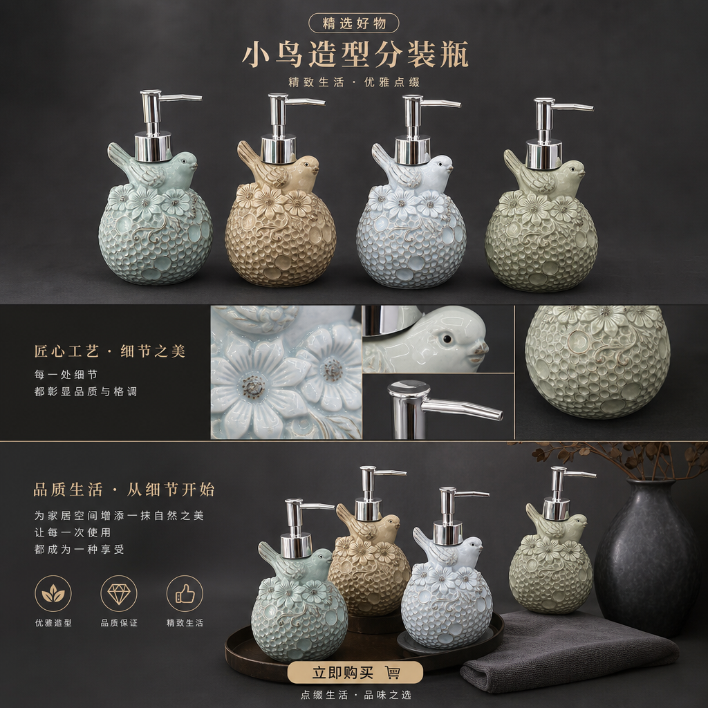 陶瓷小鸟造型洗手液瓶主体详情1