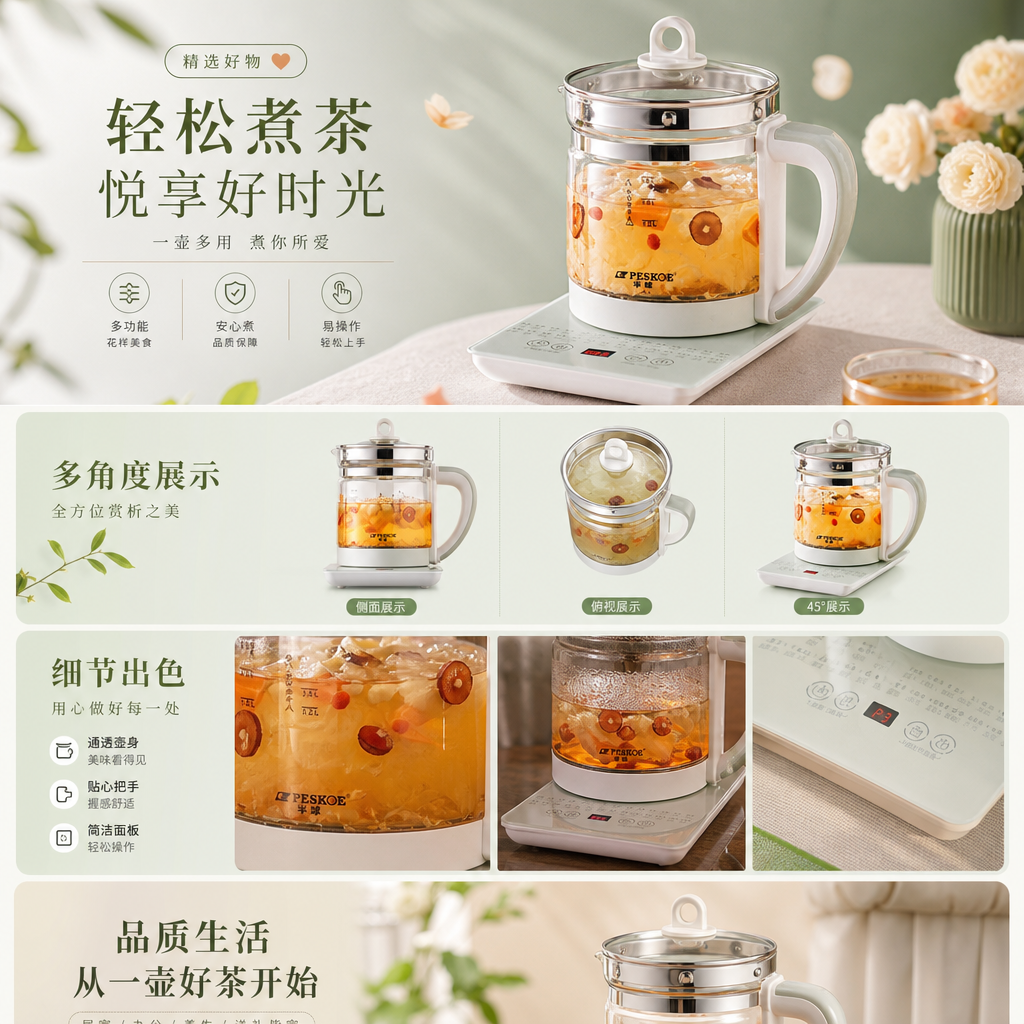 北鼎养生壶家用多功能电炖锅玻璃壶体预约煲汤煮茶详情1