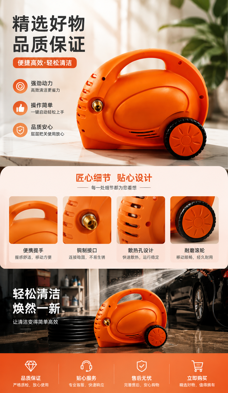 橙色便携式高压清洗机主体 220V家用小型清洗设备详情1