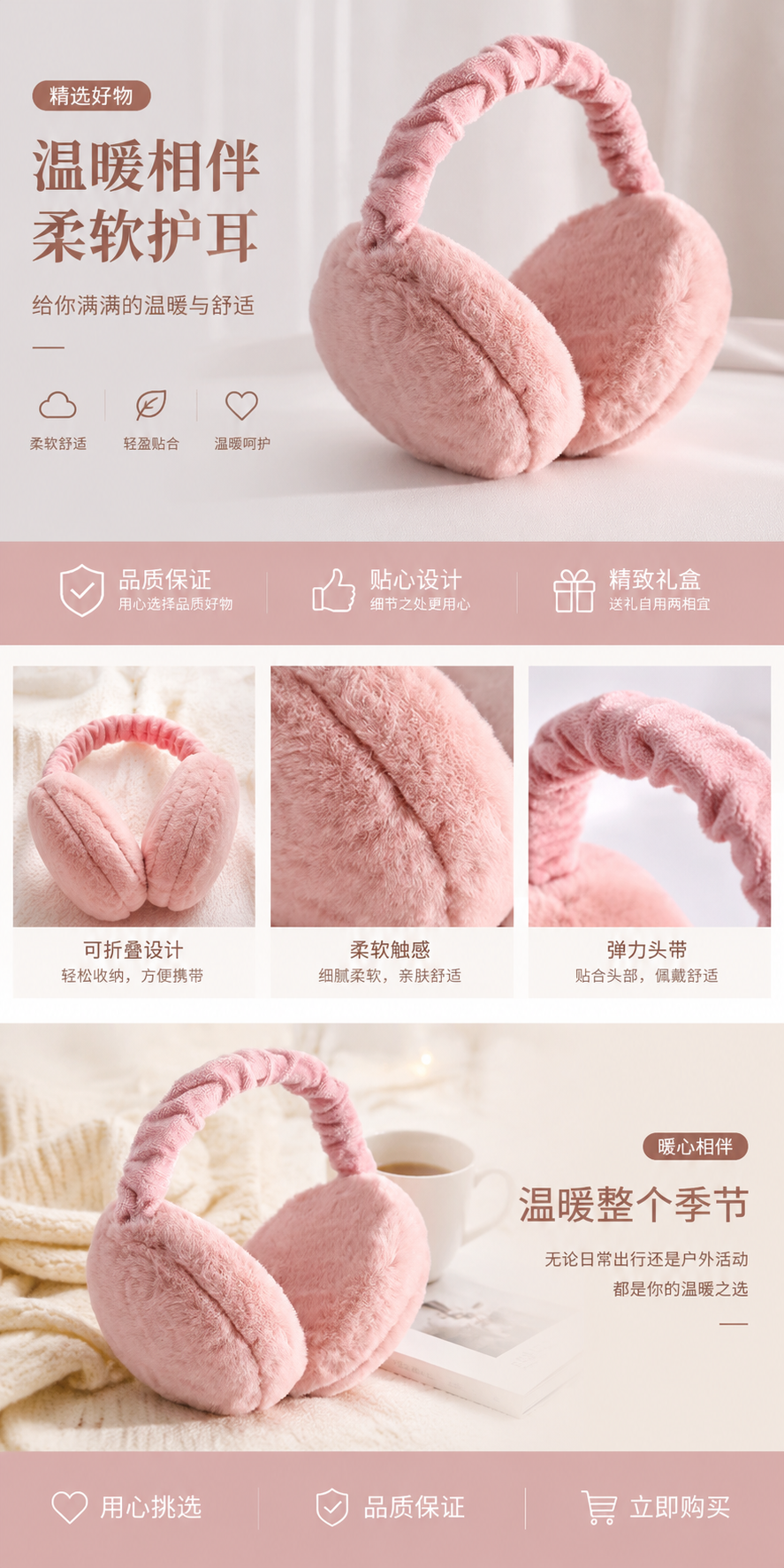 粉色毛绒耳罩 加厚保暖女款秋冬户外运动耳暖详情1
