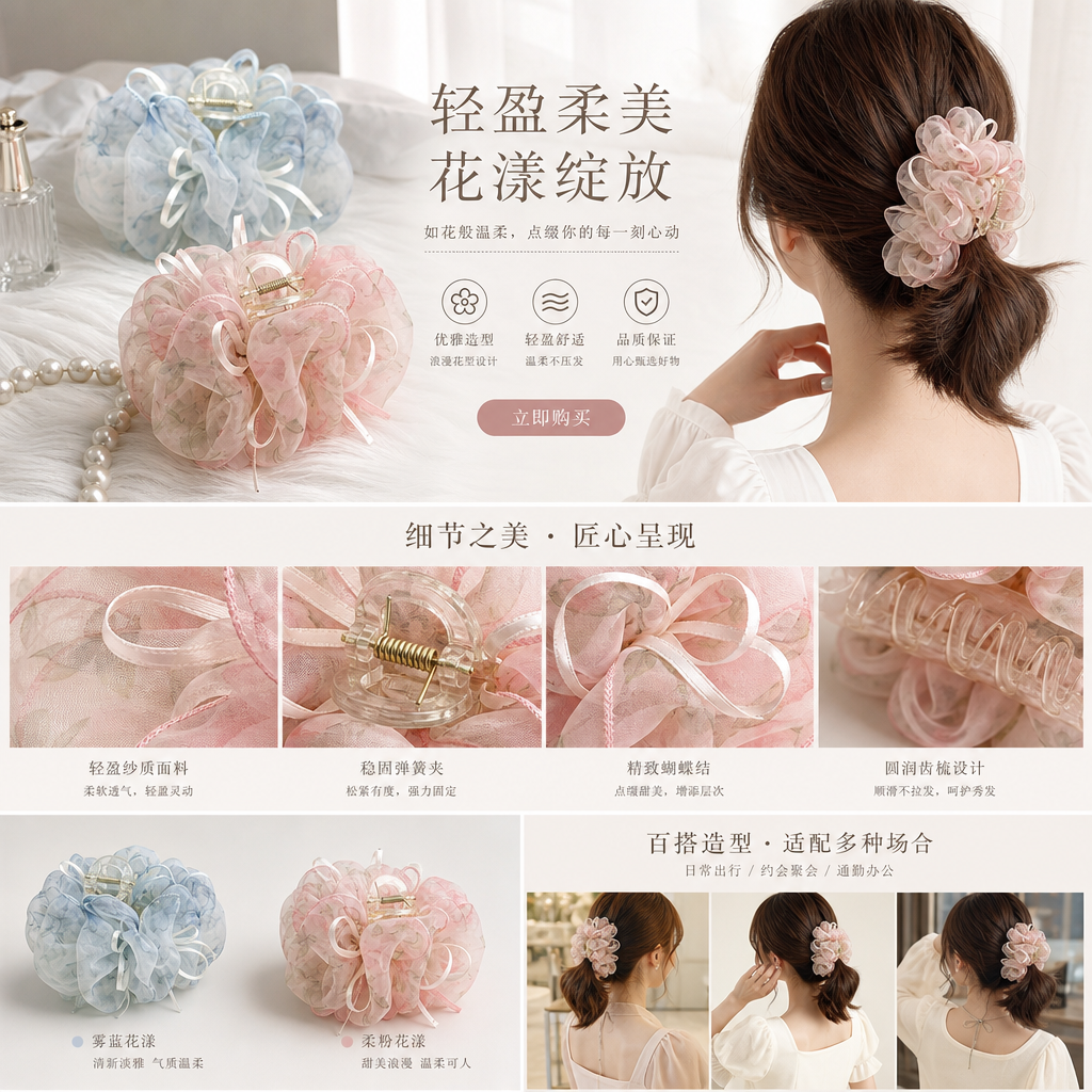 蓬松发夹发饰发绳 韩版简约百搭女士发夹详情1