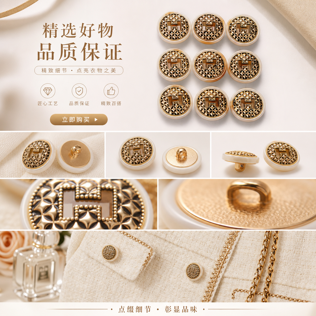 金色字母H装饰纽扣 时尚金属扣服装配件详情1