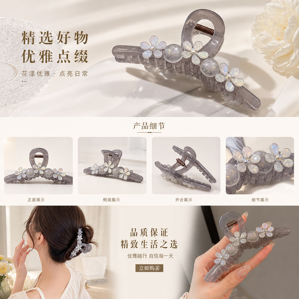 透明花朵发夹 女士韩版简约百搭发饰 一对装详情1