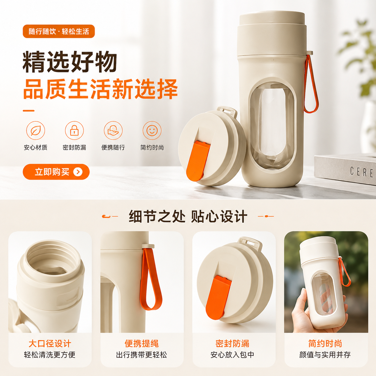 简约时尚不锈钢保温水杯 350ml 防漏便携办公家用详情1
