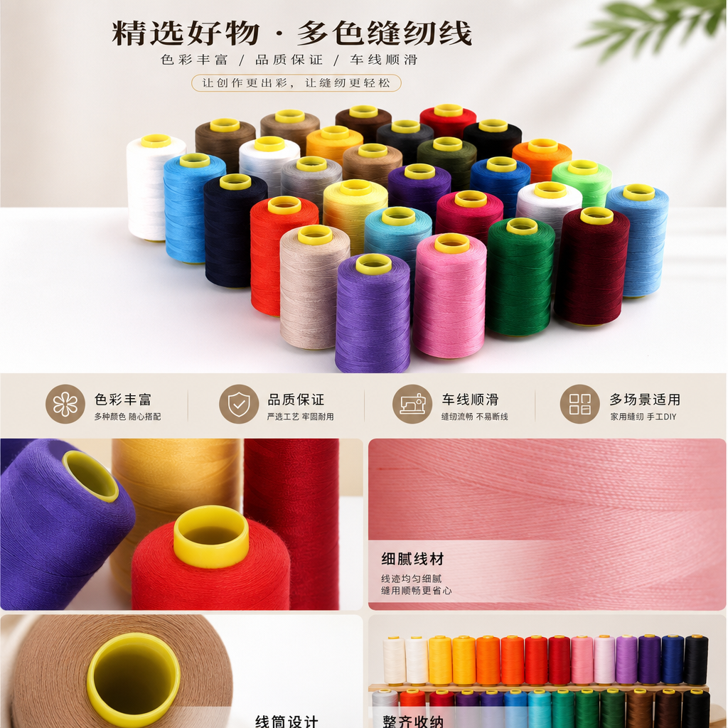 彩色缝纫线卷 多色混装 缝纫刺绣用 高强度耐磨棉线详情1