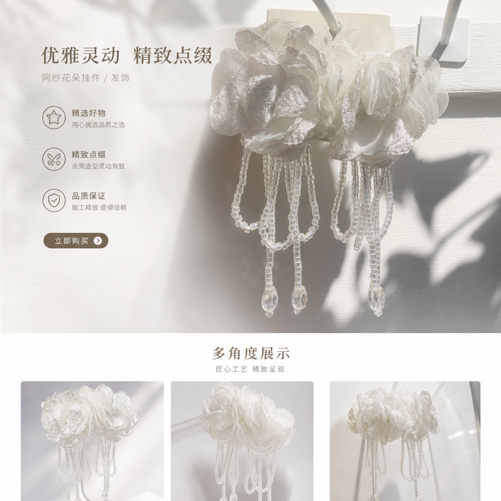 香皂花白色纱质花朵珠串耳环香皂花花束花头单个肥皂花详情1