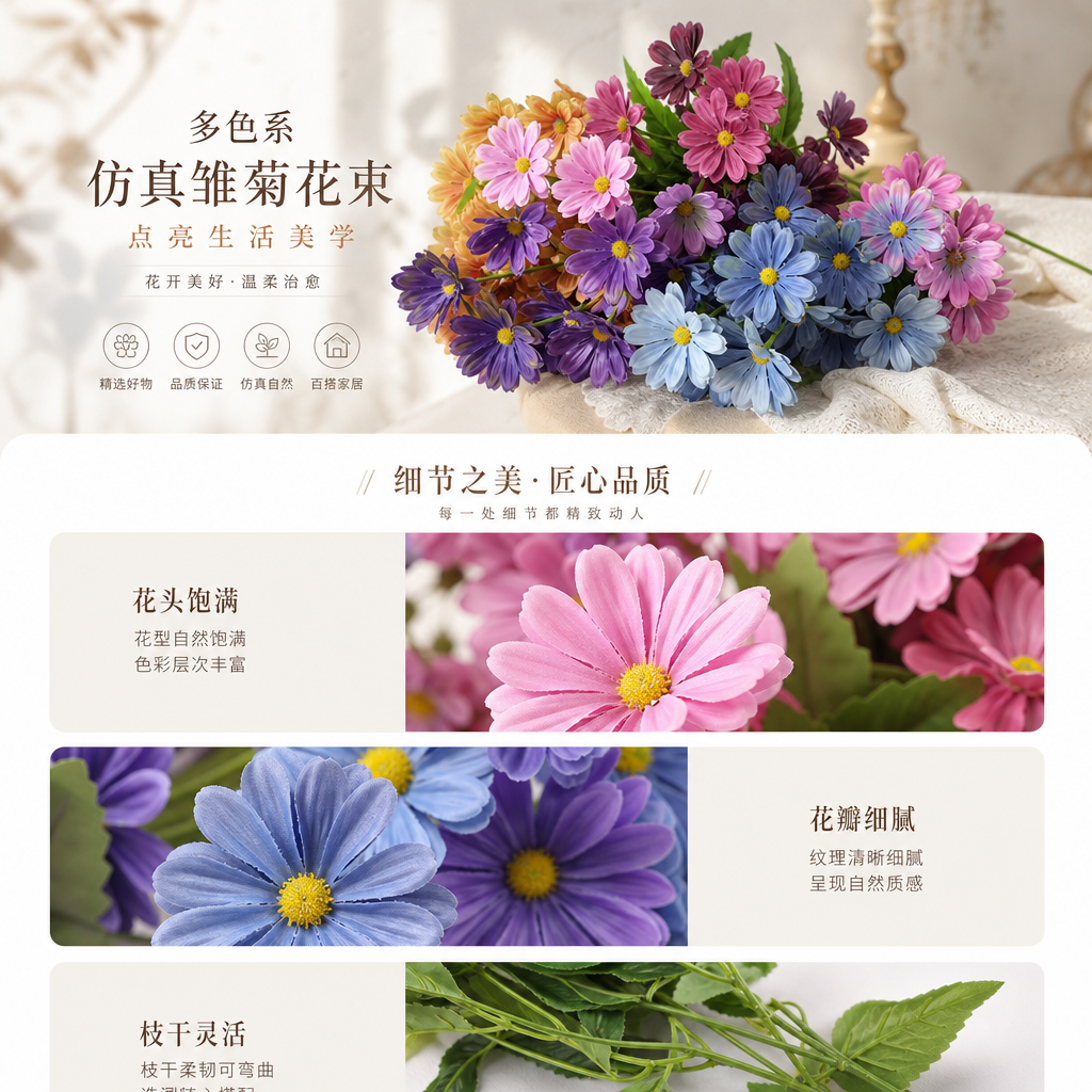 人造花仿真花朵PVC材质客厅卧室装饰摆件详情1