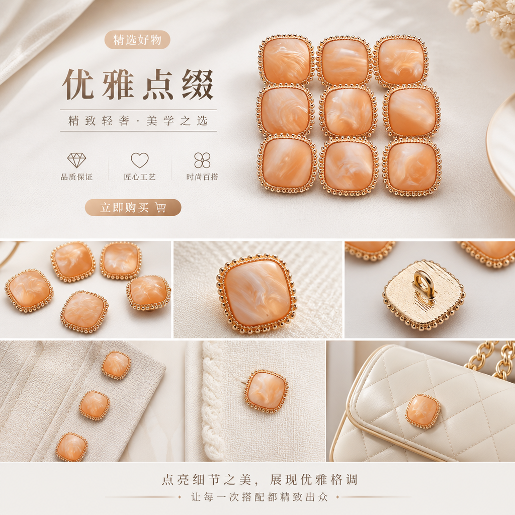 方形贝壳装饰品纽扣 手工DIY服装配件天然材质详情1