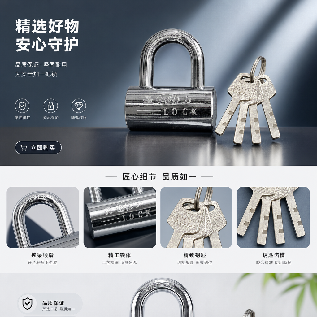 Metal padlock, anti-picking and anti-theft hanging lock, 30mm, thickened lock beam, durable pic 1