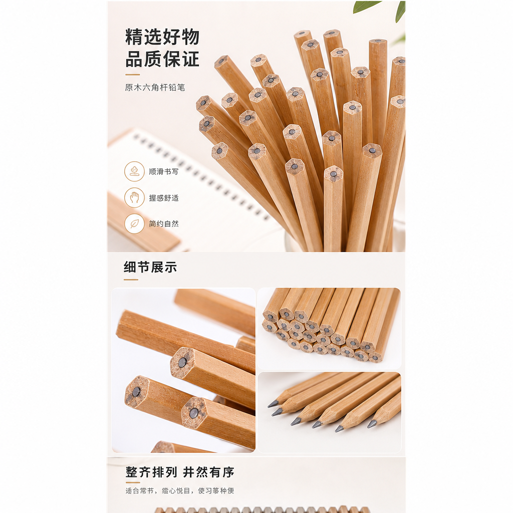 木质铅笔 铅笔 学生用素描绘图书写2B HB 12支装详情1