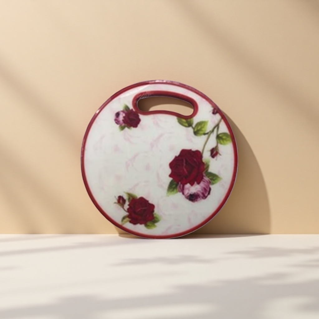 Tabla de cortar redonda con patrón de flores tabla de cortar de cocina de madera para el hogar antideslizante espesado tabla de cocina Specification image