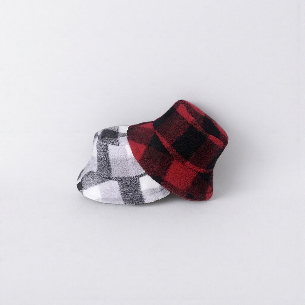 格子图案渔夫帽 棉麻透气轻盈夏季遮阳休闲帽