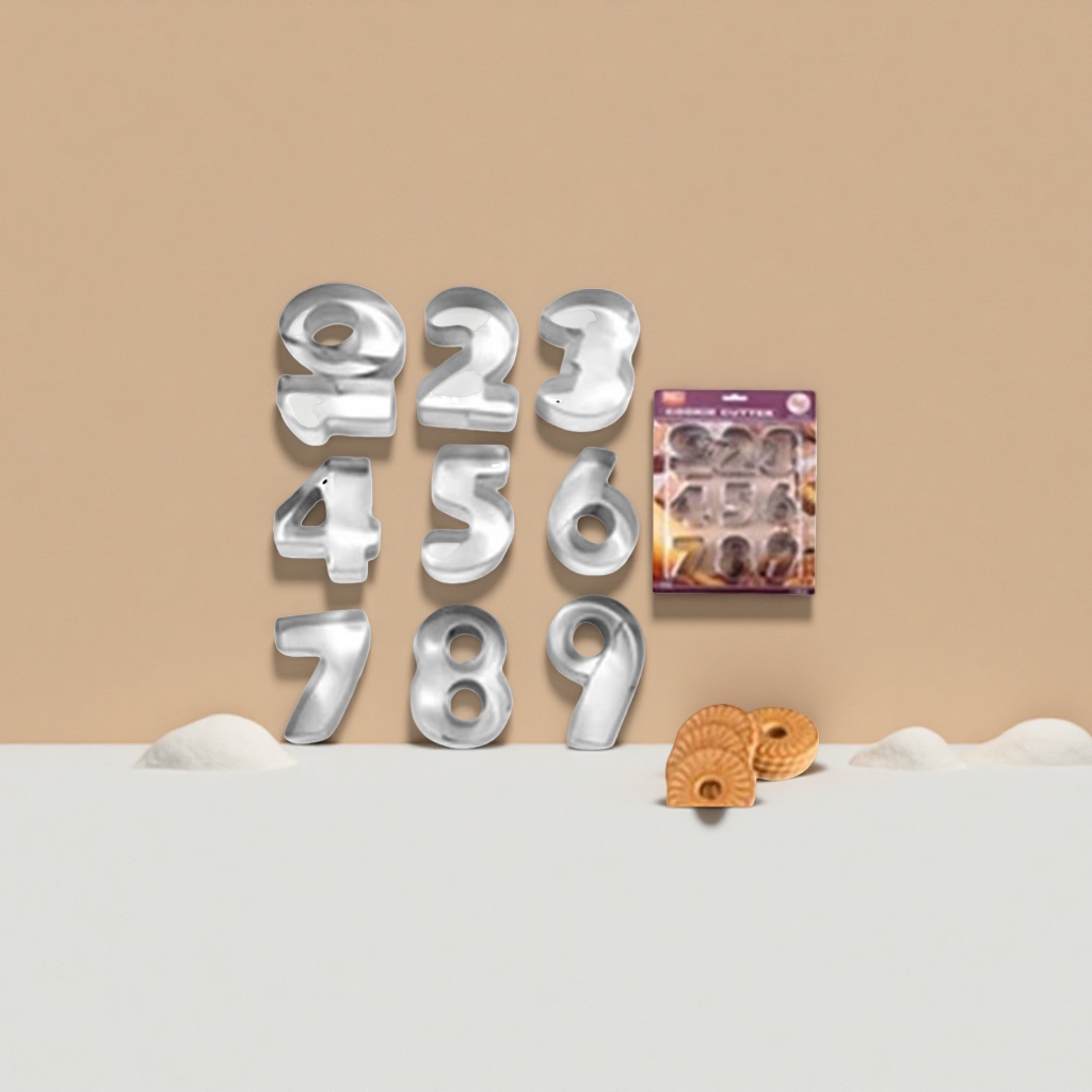 Metal digital cookie mold 0 to 9 set, including packaging box and sample cookies