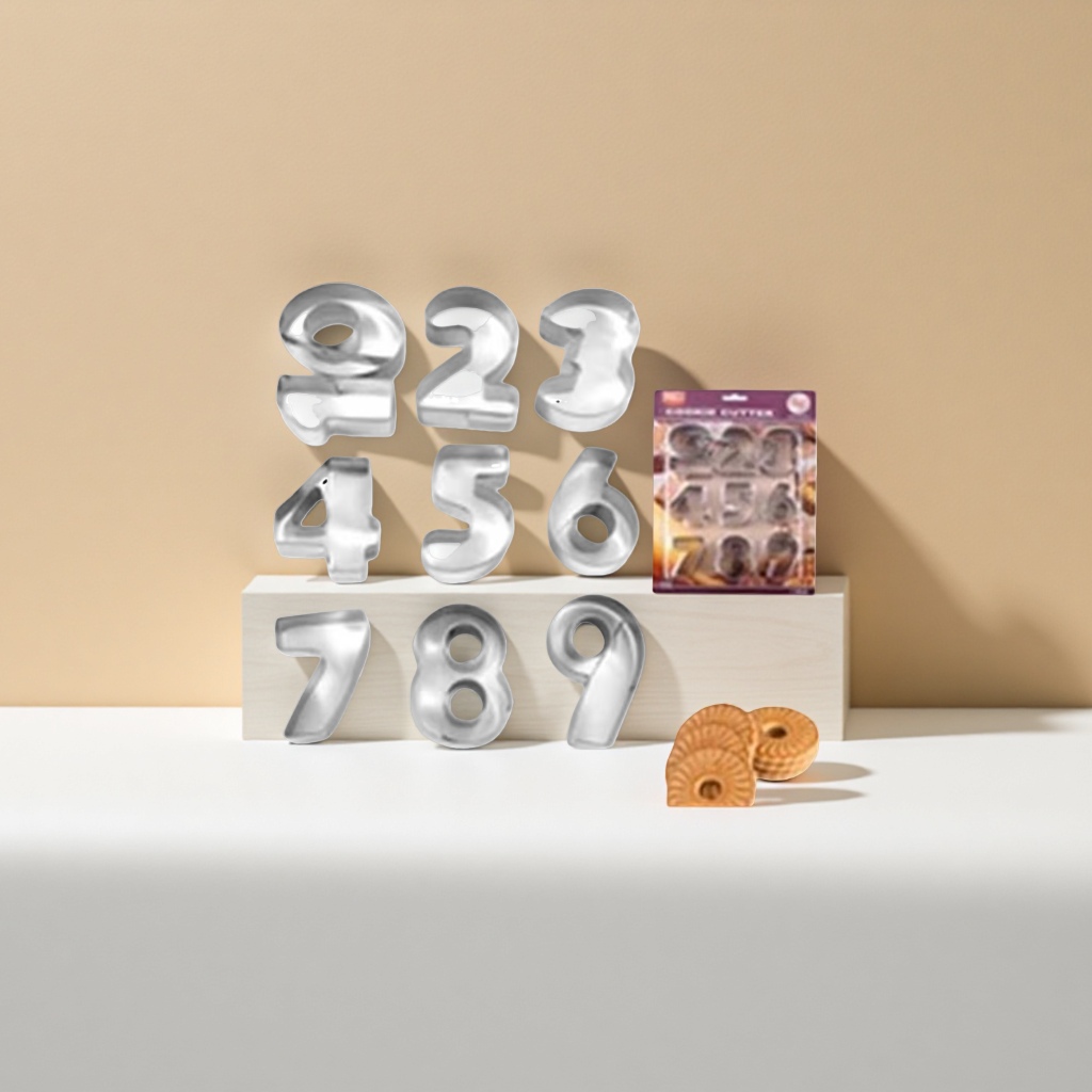 Metal digital cookie mold 0 to 9 set, including packaging box and sample cookies Specification image