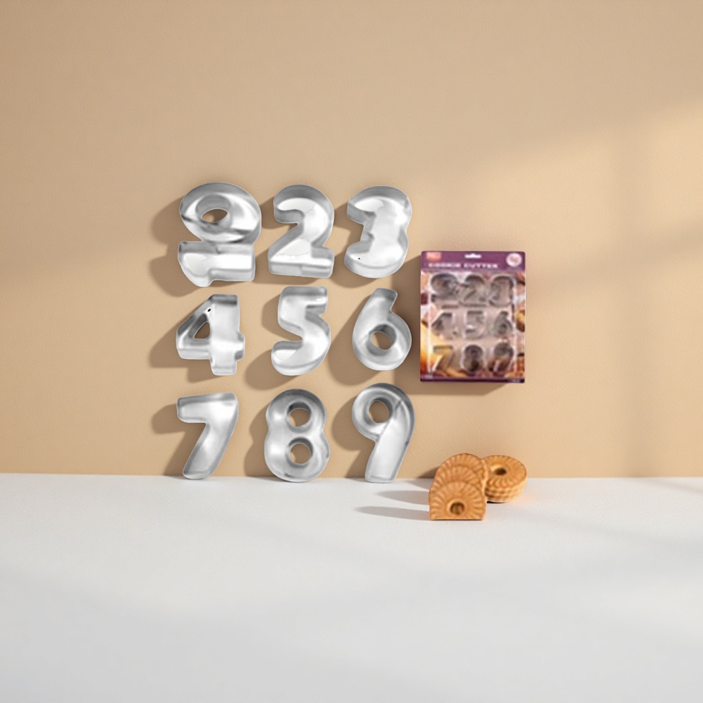 Metal digital cookie mold 0 to 9 set, including packaging box and sample cookies details Picture