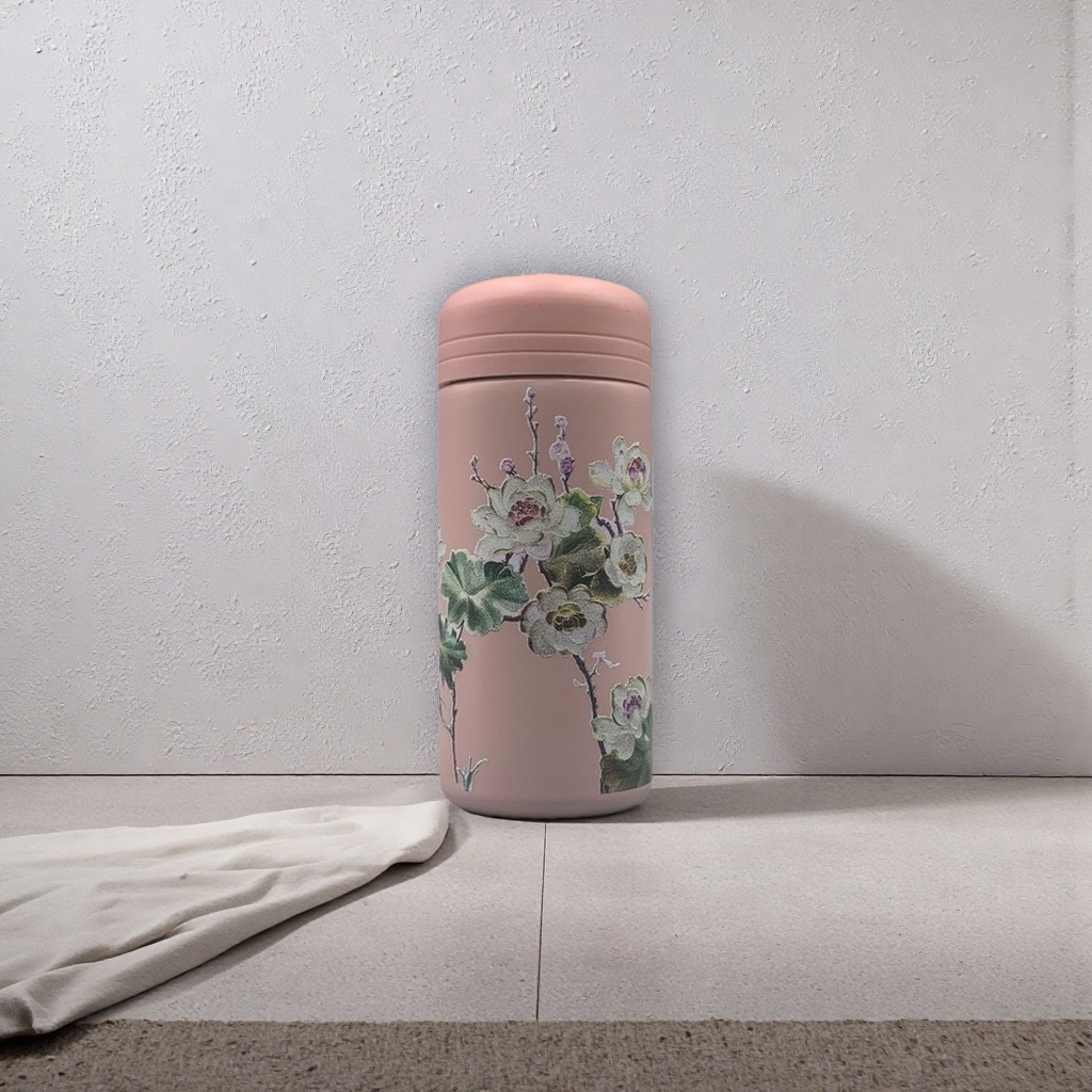 Pink floral pattern insulated cup, stainless steel vacuum insulated portable water cup details Picture