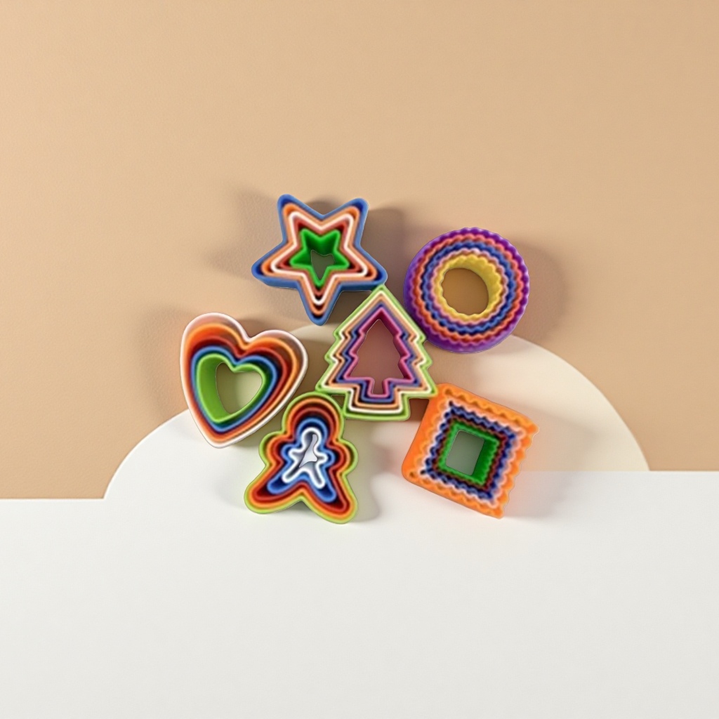 Colorful plastic cookie mold sets with multiple shapes for DIY baking home use