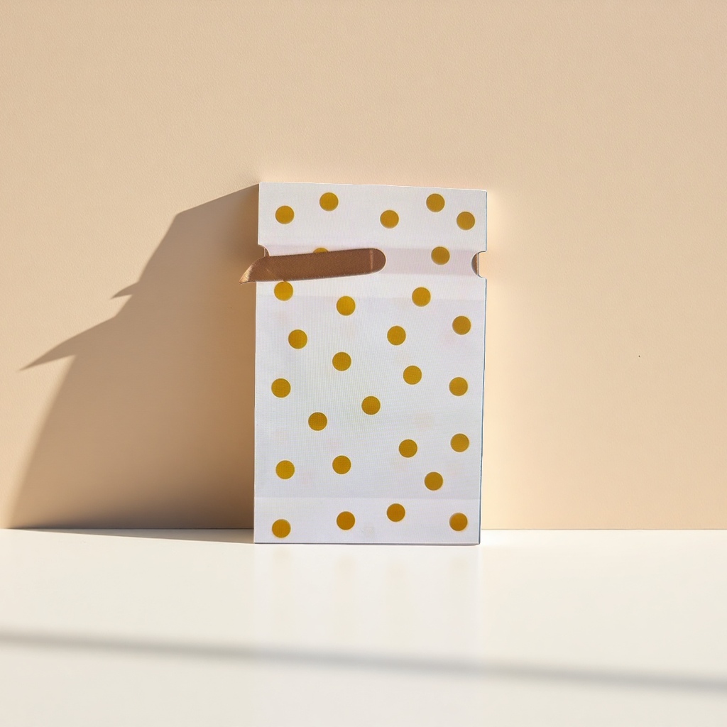 A fashionable and simple gift box packaging bag with white and golden dots Application Scenario
