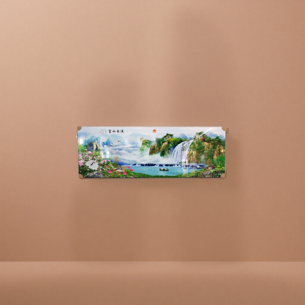 Long scroll murals of landscape paintings for living room decoration, hand-painted Chinese-style retro wall stickers as background Application Scenario