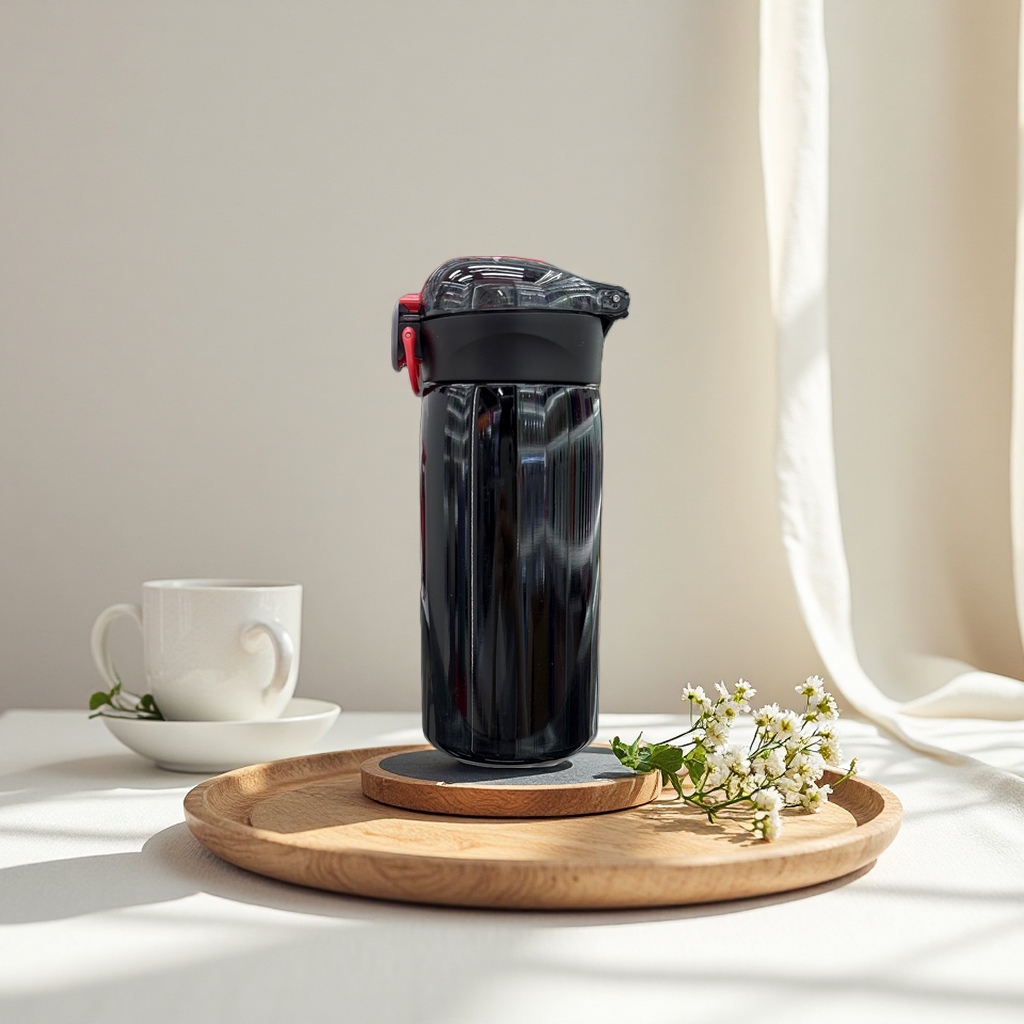 Red lid insulated cup made of 304 stainless steel, portable for home and office use Specification image