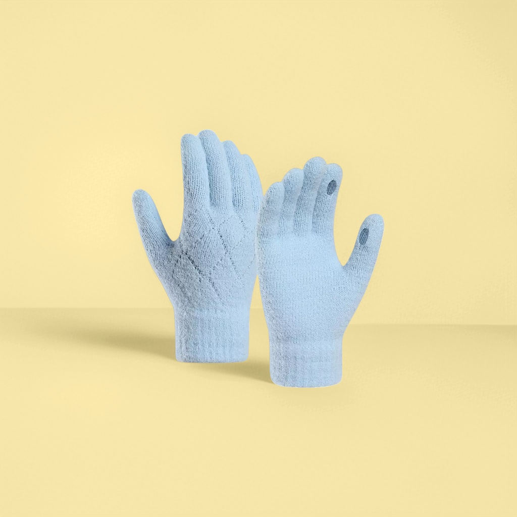 The blue knitted gloves with a hollowed-out design are suitable for both men and women, providing warmth, anti-slip and breathability