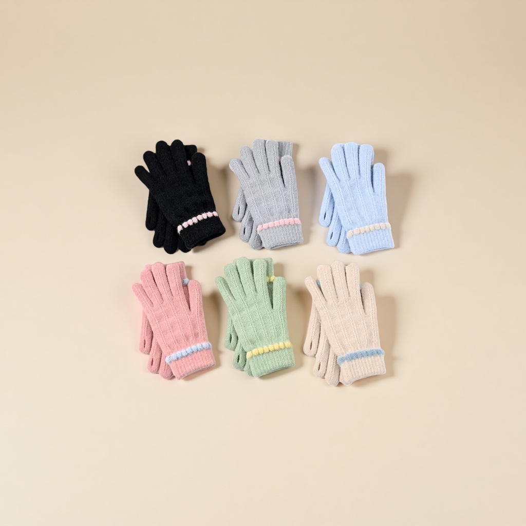 Knitted gloves for women, warm, anti-slip, touch screen, thickened plush gloves for autumn and winter