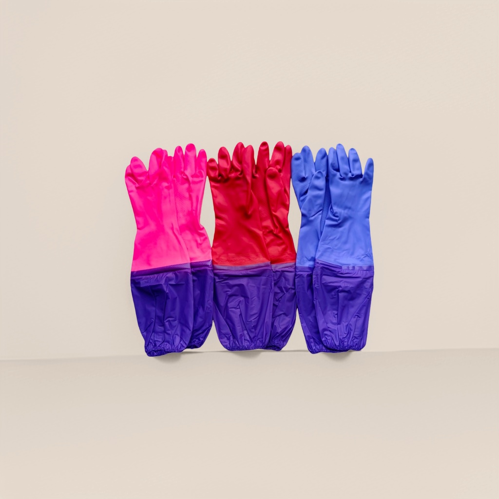 Colored rubber gloves, anti-slip and wear-resistant, thickened household kitchen cleaning and protective gloves details Picture