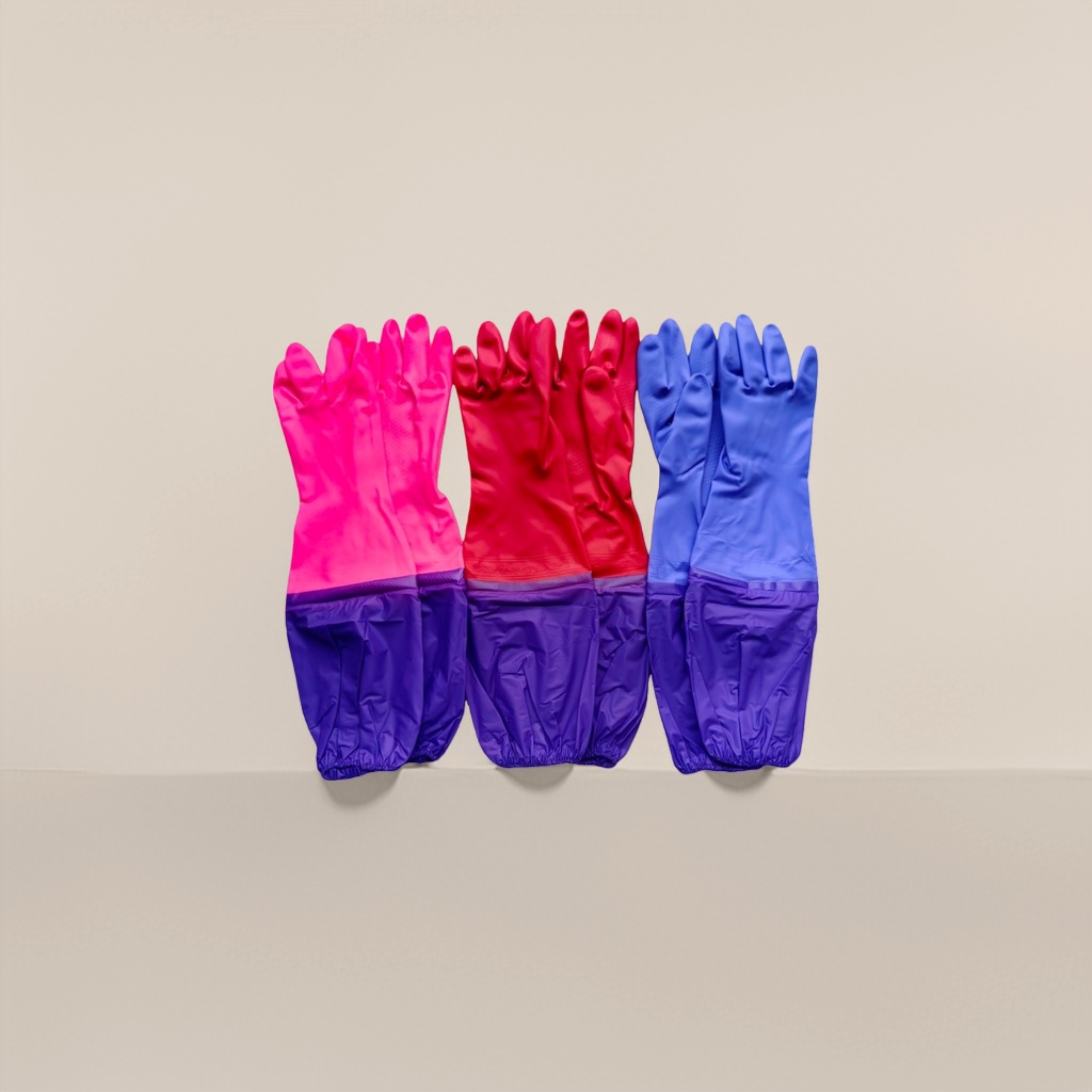 Colored rubber gloves, anti-slip and wear-resistant, thickened household kitchen cleaning and protective gloves Specification image