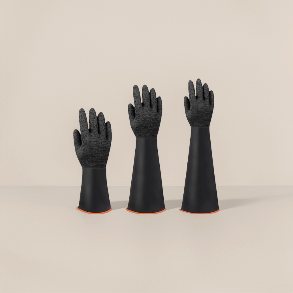 Acid and alkali resistant, wrinkled black rubber gloves, anti-slip and wear-resistant industrial protective gloves Application Scenario